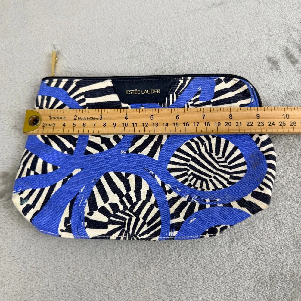 Estee Lauder Cosmetic Bag Blue White‎ Black Canvas Abstract Swirl Makeup Pouch